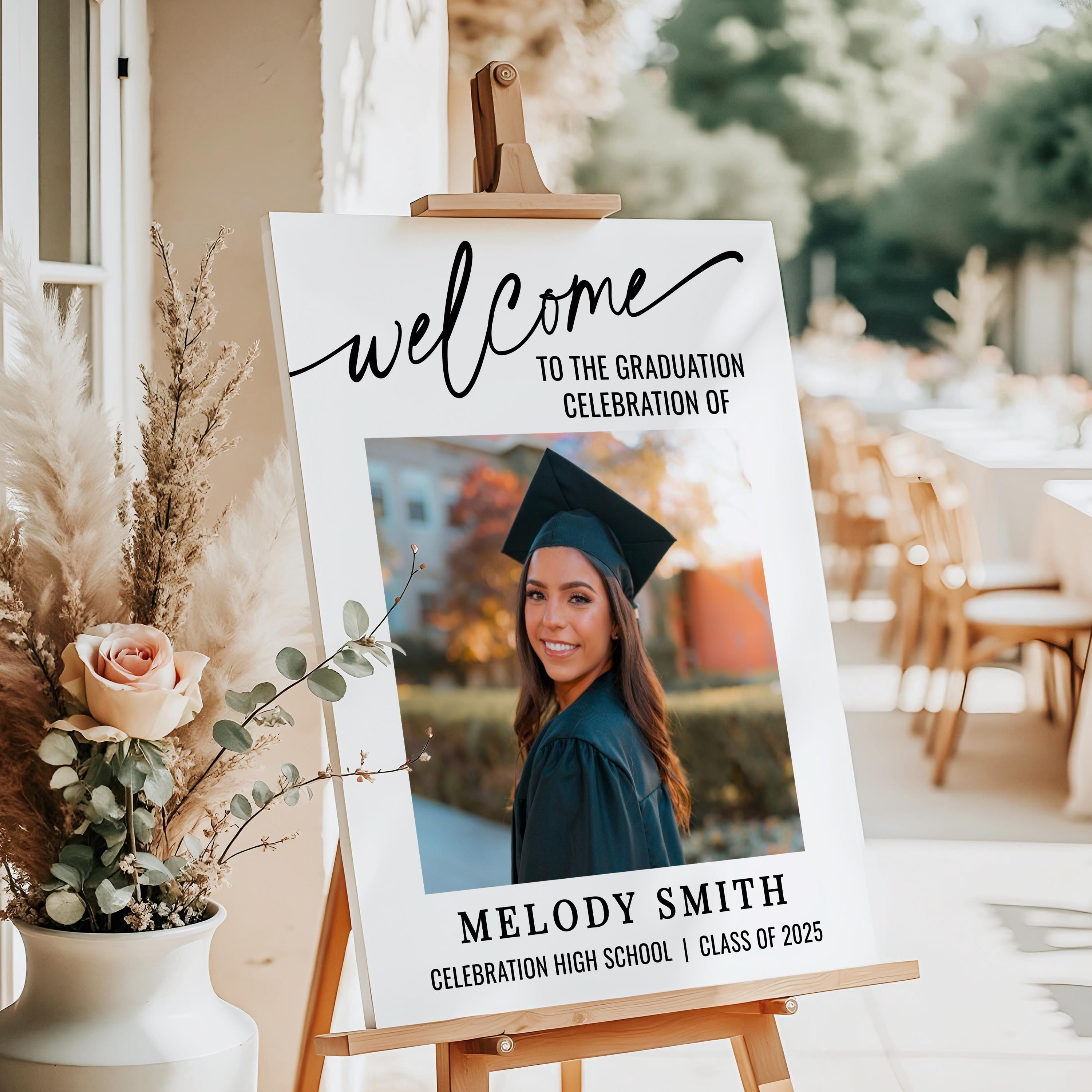 Graduation Welcome Sign, Grad Party Decor, Editable Graduation Welcome Sign, Minimal Grad Sign, Instant Download, Templett, MELODY