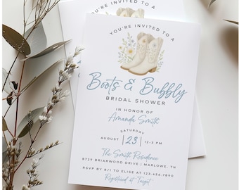 Boots and Bubbly Bridal Shower Invitation, Western Bridal Shower Invite, Rustic Western Theme Bridal Shower, Instant Download, Templett