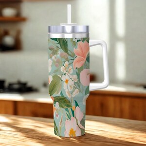 Floral 40oz Travel Mug – Insulated Stainless Steel Tumbler with Straw & Lid