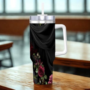 Witchy Floral Travel Mug – 40oz Stainless Steel Tumbler with Straw & Handle