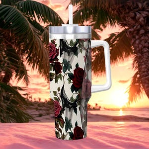 Witchy Floral Travel Mug – 40oz Stainless Steel Tumbler with Straw & Handle