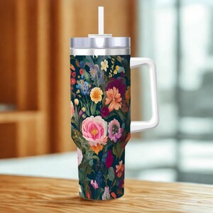 Floral 40oz Travel Mug – Insulated Stainless Steel Tumbler with Straw & Lid