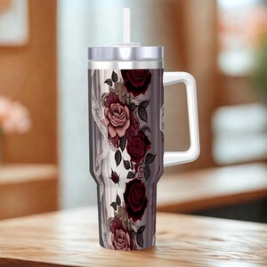 Witchy Floral Travel Mug – 40oz Stainless Steel Tumbler with Straw & Handle