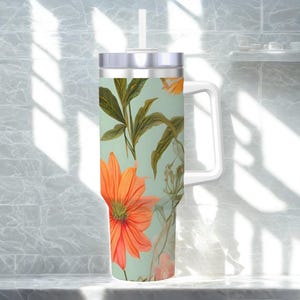 Floral 40oz Travel Mug – Insulated Stainless Steel Tumbler with Straw & Lid
