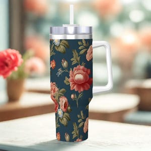 Floral 40oz Travel Mug – Insulated Stainless Steel Tumbler with Straw & Lid