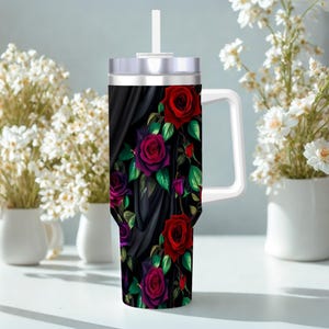 Witchy Floral Travel Mug – 40oz Stainless Steel Tumbler with Straw & Handle