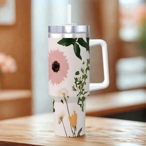 Floral 40oz Travel Mug – Insulated Stainless Steel Tumbler with Straw & Lid