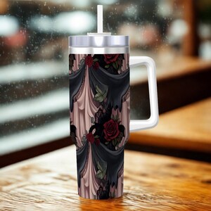 Witchy Floral Travel Mug – 40oz Stainless Steel Tumbler with Straw & Handle