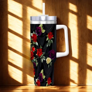 Witchy Floral Travel Mug – 40oz Stainless Steel Tumbler with Straw & Handle