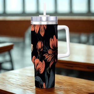 Floral 40oz Travel Mug – Insulated Stainless Steel Tumbler with Straw & Lid