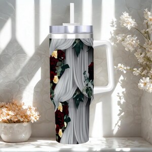 Witchy Floral Travel Mug – 40oz Stainless Steel Tumbler with Straw & Handle