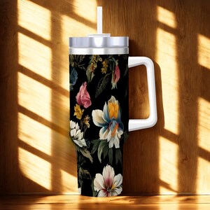 Floral 40oz Travel Mug – Insulated Stainless Steel Tumbler with Straw & Lid