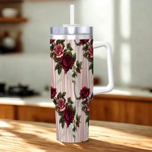 Witchy Floral Travel Mug – 40oz Stainless Steel Tumbler with Straw & Handle