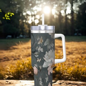 Floral 40oz Travel Mug – Insulated Stainless Steel Tumbler with Straw & Lid