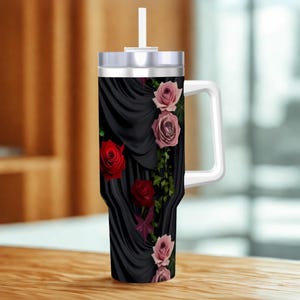 Witchy Floral Travel Mug – 40oz Stainless Steel Tumbler with Straw & Handle
