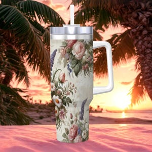 Floral 40oz Travel Mug – Insulated Stainless Steel Tumbler with Straw & Lid
