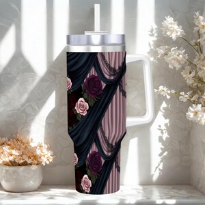Witchy Floral Travel Mug – 40oz Stainless Steel Tumbler with Straw & Handle