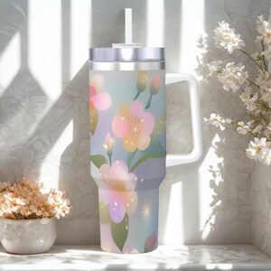 Floral 40oz Travel Mug – Insulated Stainless Steel Tumbler with Straw & Lid
