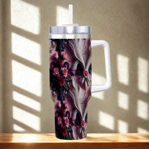 Witchy Floral Travel Mug – 40oz Stainless Steel Tumbler with Straw & Handle