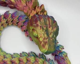 Rainbow 3D Printed Articulated Snake: Fidget Toy, Reptile Decor