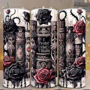 Romantasy Prefer the Villain Book Lover 20 oz skinny beker sublimatie ontwerp digitaal 20 oz beker wrap