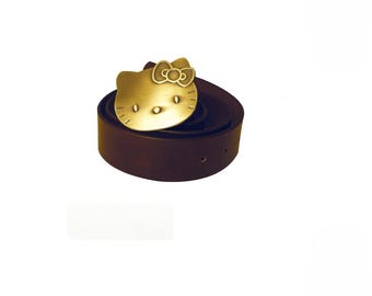 Hello Kitty PU Leather belt with Brass Oxidized Metal Buckle –Brown