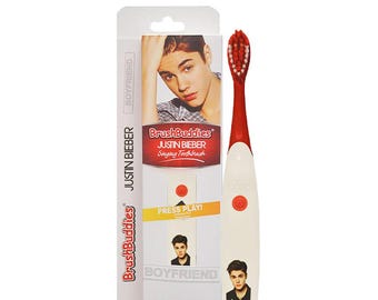 Brush Buddies Justin Bieber Singing Toothbrush–(Boyfriend) Music Battery Powered-Tongue & Cheek Cleaner-Soft Bristle-Sensitive Gums