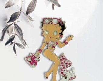 Betty Boop Lapel Pin (Beach Babe)-Vintage Enamel Brooch for Jacket Bag Hat Backpack-Retro Metal jewelry Badge-6.5cm-Butterfly clip fastening