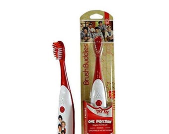 One Direction - Red Musical Toothbrush- Tongue & Cheek Cleaner-Play Button-Soft DuPont Bristle-Ergonomic Handle-Battery Powered