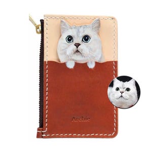 Carteira de couro personalizada pintada à mão com retrato de animal de estimação – Carteira de couro genuíno - Porta-cartões - Presente personalizado para amantes de animais de estimação