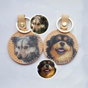 Personalisierter Haustier Leder Schlüsselanhänger – Personalisierter Schlüsselanhänger – Taschenanhänger – Tier Portrait Geschenk – Handgemachtes Hundemotiv