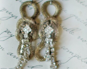 Love Knot earrings~ vintage assemblage earrings one of a kind handmade rhinestone crownedbygrace