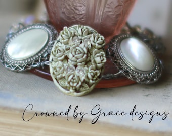 Opal Bee bracelet~ vintage assemblage bracelet one of a kind handmade crownedbygrace mother of pearl opal bee