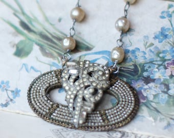 My Reverie necklace~ vintage assemblage necklace one of a kind handmade Miriam Haskell shoe clip victorian crownedbygrace