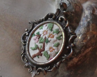 Wildflowers~vintage assemblage necklace jewelry handmade embroidery one of a kind repurposed reimagined crowned by grace