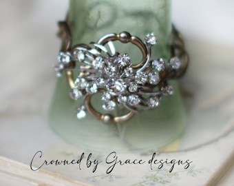 I Bee-lieve bracelet~ vintage assemblage bracelet handmade rhinestone brooch bee crownedbygrace