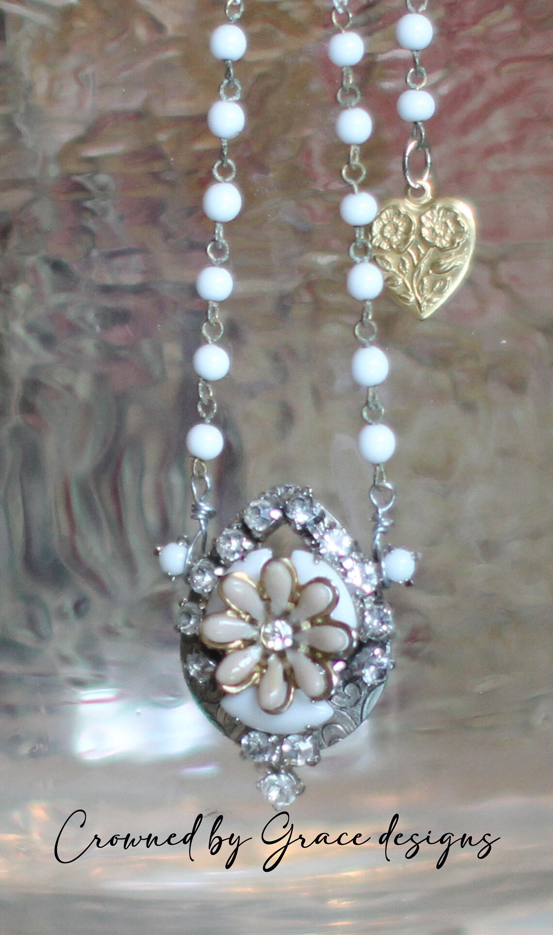 Daisy Mae Necklace Vintage Assemblage Pink Flower Milk Glass Etsy