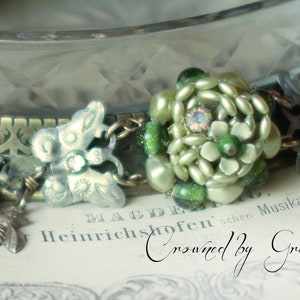 Secret Garden Bracelet~ vintage assemblage bracelet butterflies bees dragonflies one of a kind handmade crownedbygrace