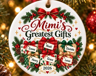 Personalized Grandma Ornament with Grandkids Names, Christmas Gift for Grandma, Greatest Gifts Ceramic Keepsake