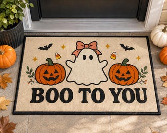 Ghost Pumpkin Halloween Doormat, Boo to You Welcome Mat (Velvet)