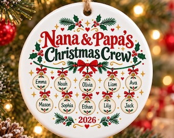 Personalized Nana & Papa Ornament with Grandkids Names, Family Christmas Ornament, Ceramic Family Keepsake