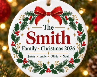Personalized Family Name Ornament, Family Christmas Ornament with Names 2026, Custom Ceramic Keepsake