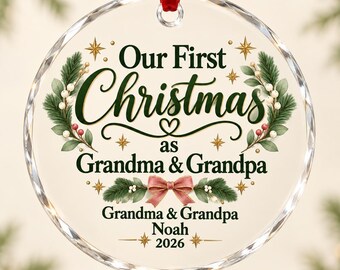 First Christmas as Grandparents Ornament, Personalized Glass Christmas Ornament, New Grandma Grandpa Gift, Baby Name Keepsake 2026