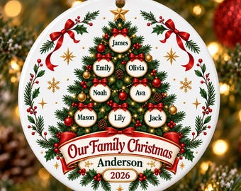 Personalized Family Ornament with Names, Christmas Tree Name Ornament, Custom Surname Ceramic Keepsake 2026