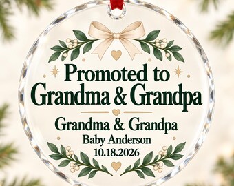 Promoted to Grandma & Grandpa Ornament, Personalized Glass Christmas Ornament, New Grandparents Gift, First Grandchild Keepsake