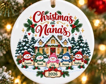 Personalized Grandma Ornament with Grandkids Names, Christmas Village Ornament, Grandma Christmas Gift