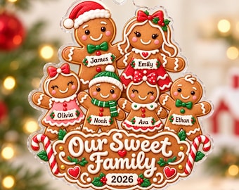 Personalized Family Ornament with Names, Gingerbread Family Christmas Ornament 2026, Custom Acrylic Family Keepsake Gift