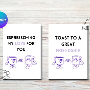 Carte de voeux d'amitié incroyable Carte de jeu de mots café et pain grillé imprimable Carte de voeux pour le petit déjeuner