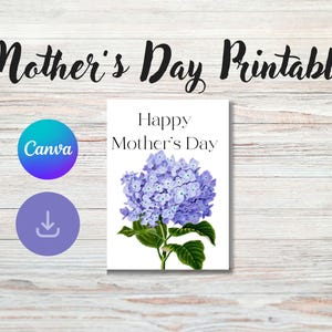Tarjeta imprimible digital sencilla con hortensias para el Día de la Madre.