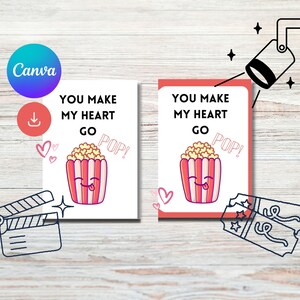 Biglietto d'auguri per i propri cari, stampabile, biglietto popcorn per la serata cinema – Festeggia con stile, download immediato, biglietto piegato 5x7